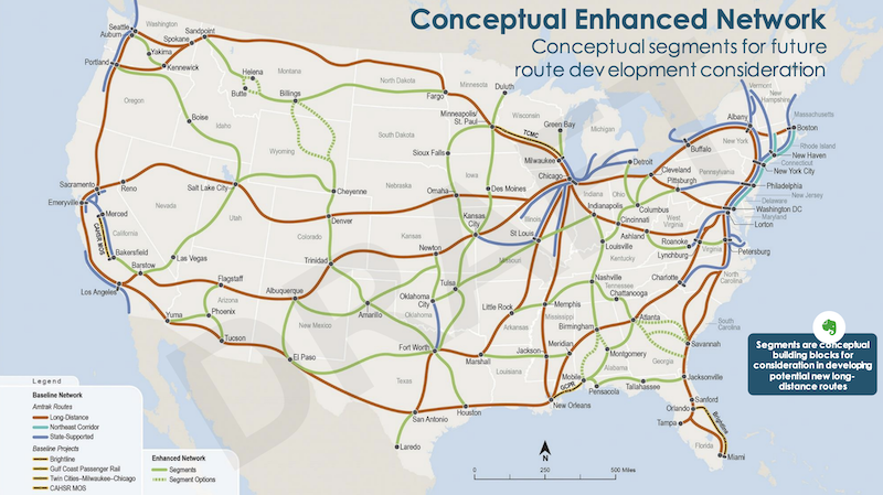 FRA’s Long-Distance Study Produces Map of Expanded Amtrak Services